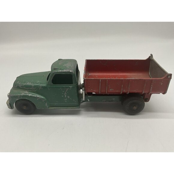 Hubley Vintage Diecast Green And Red #469 476 Kiddie Toy Dump Truck 9" Long x 3" - Picture 5 of 15